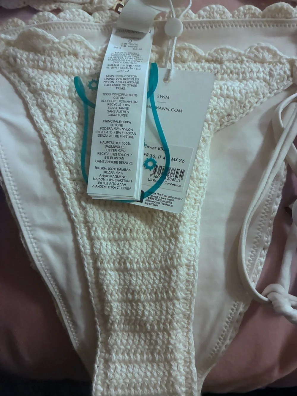 Zimmermann Cream Crochet Bandeau Bikini